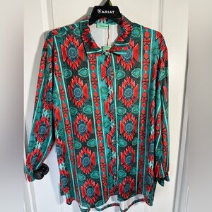 Men’s Red and Teal Abstract Print Shirt